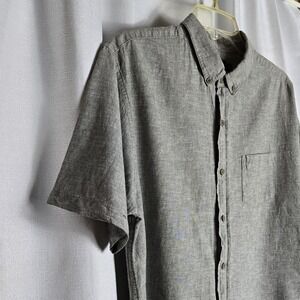 Onia Mens Shirt Grey Linen Blend Button-Up Short Sleeve Casual Vacation Large